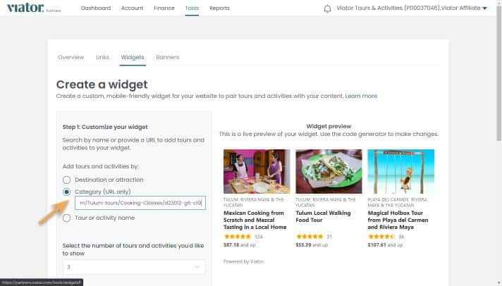 widget builder - category - paste url