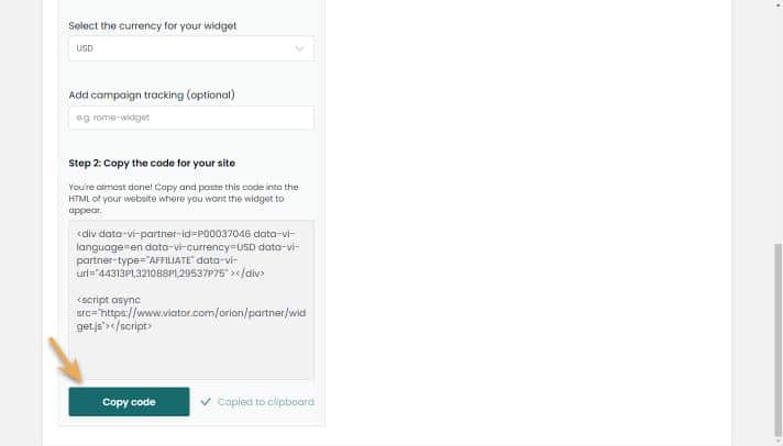 widget builder - curated listed - copy code