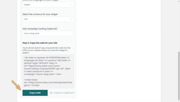 widget builder - category - copy code