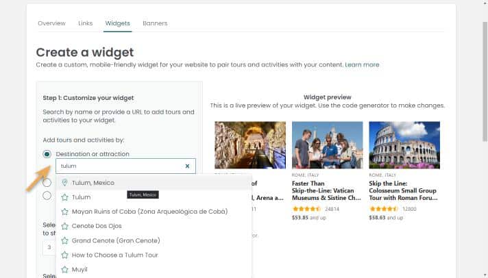 widget builder - destination- search
