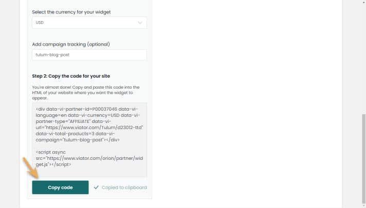 widget builder - destination- copy code