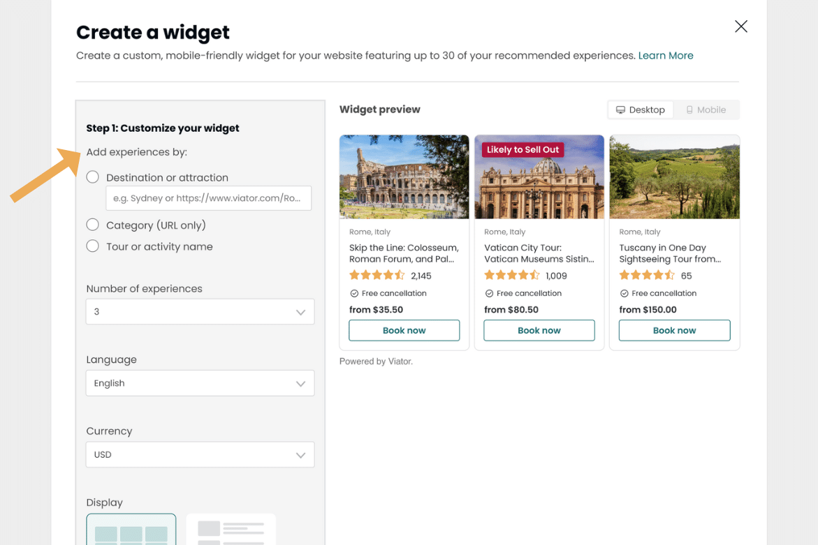 widget builder - destination- search