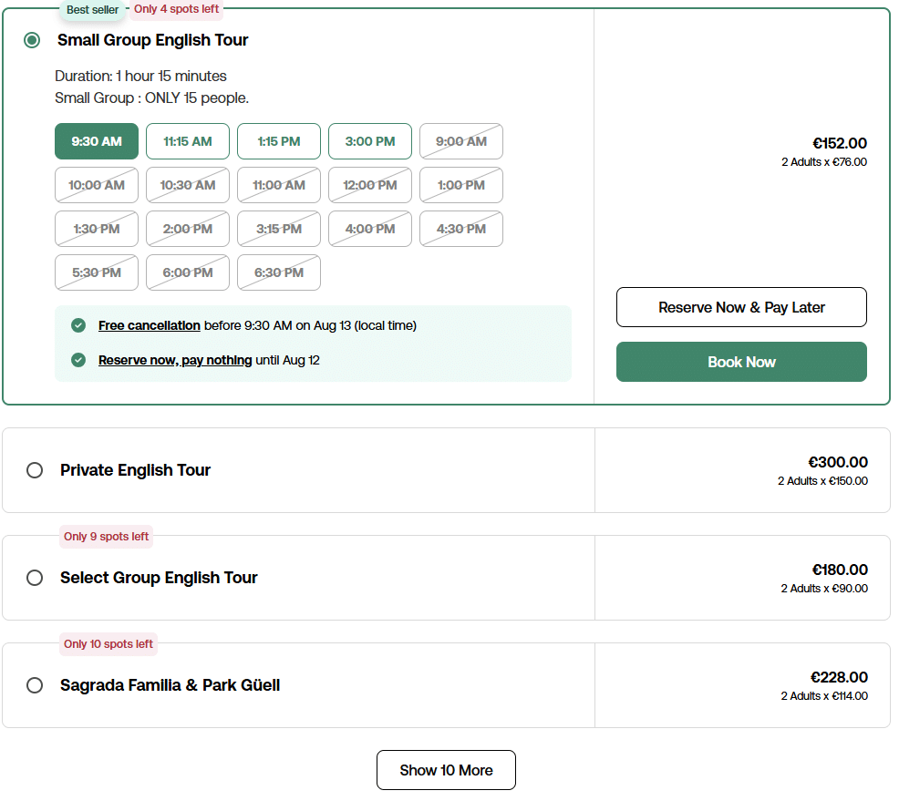 merchant pricing date and pax mix selection